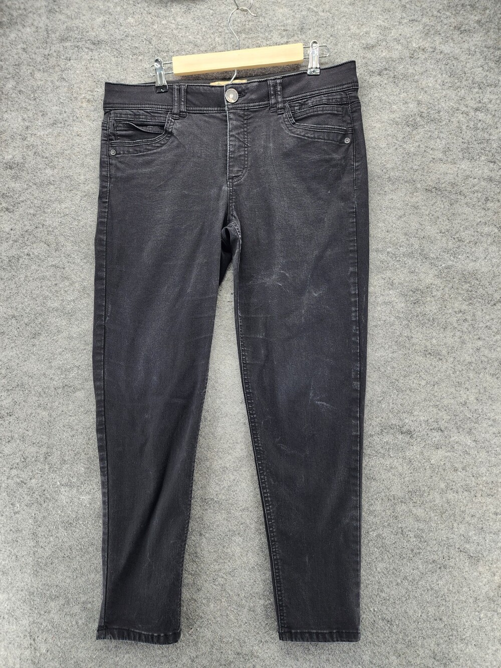 Democracy Jeans Womens 12 Tapered Ab Technology Black Denim 34x27" Mid Rise